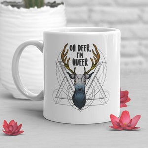 Aroace Pride Coffee Mug, Aromantic Asexual Pride Flag Gift, LGBT Mug, Oh Deer I&#39;m Queer, Gay Pride Month Festival, LGBTQIA, Aro Ace, Sunset