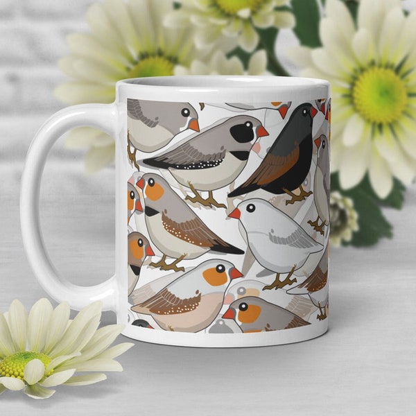 Zebrafink-Kaffeetasse, niedliches Vogelgeschenk, Zebrafink-Liebhaber-Schale, Vogel-Mamma-Papa-Kitz-Schwarz-Florida-lustiger Orangenbrust-Pinguin-gescheckter weißer Eumo