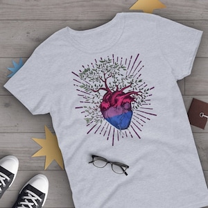Bisexual Pride Shirt, Women Men, Bi Pride Gift, LGBT T-shirt, Gay Pride Graphic Tee, Bisexuality Tops, Clothing, Heart Tree of Life, Bi Flag