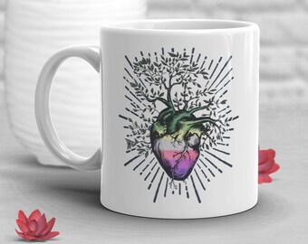 Genderfae Pride Kaffeetasse, Genderdoe Geschenk, LGBT Becher Geschenk, Herz Baum des Lebens, Gay Pride, LGBTQIA, Genderthil Flagge, Nonbinary, Transgender