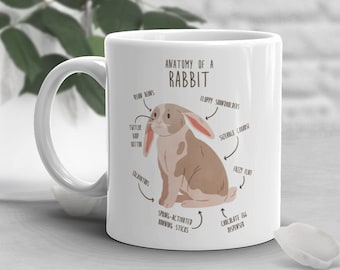 Rabbit Coffee Mug, Cute Bunny Gift, Pet Rabbit Lover, Funny Gift for Her, Him, Lop Eared Mini English Holland Lop, Rabbit Mom, Dad, Anatomy