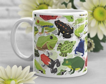Frog Mug, Cute Frog Lover Gift, Coffee Amphibian, Cottagecore Goblincore, Reptile Barking Red Eyed Green Tree Bullfrog Mink Poison Dart Mink