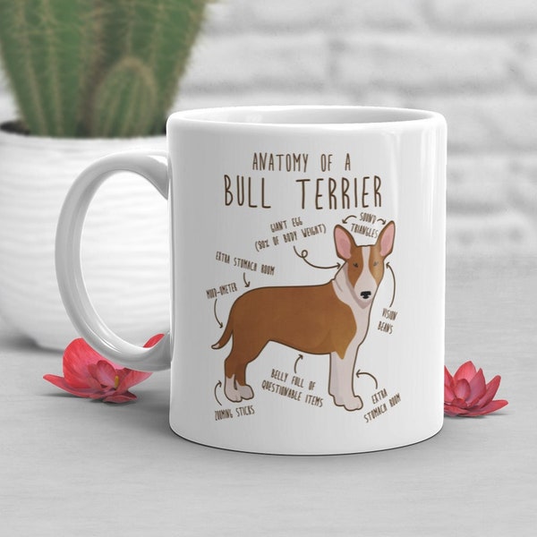 Bull Terrier Coffee Mug, Cute Red Bull Terrier Gift, Dog Lover, Funny Gift for Her, Him, Pet Animal, Dog Mom, Dog Dad, Bully Anatomy