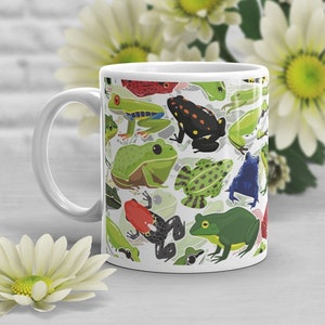 Frog Mug, Cute Frog Lover Gift, Coffee Amphibian, Cottagecore Goblincore, Reptile Barking Red Eyed Green Tree Bullfrog Mink Poison Dart Mink