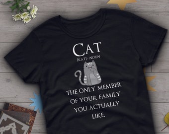 Camiseta divertida de gato, unisex, regalo para amantes de los gatos, camiseta con gato adorable, camiseta para amantes de los gatos, camiseta con estampado de mascota, top para amantes de los gatos, definición de gato, azul marino
