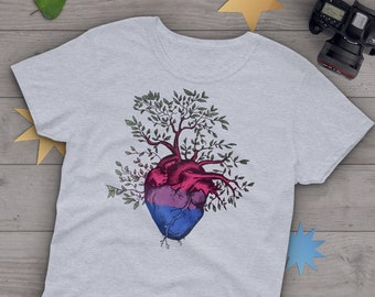 Bisexual Pride Shirt, Women Men, Bi Pride Gift, LGBT T-shirt, Gay Pride Graphic Tee, Bisexuality Tops, Clothing, Heart Tree of Life, Bi Flag