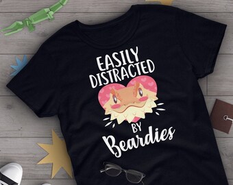 Bearded Dragon Shirt, Women, Men Tshirt, Pet Reptile Lover Gift, Funny Lizard T-shirt, Cute Beardie Graphic Tee, Easily Distracted, Navy