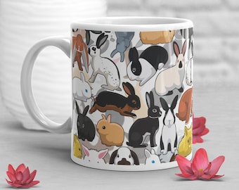 Rabbit Coffee Mug, Cute Bunny Gift, Pet Rabbit Lover, Gift for Her, Him, Birthday, Dutch Lop Netherland Lionhead Rex Californian Spot Fox