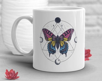 Pansexual Pride Coffee Mug, Pan Flag Gift, LGBT Mug, Gift for Her, Him, Butterfly, Gay Pride Month Festival, LGBTQIA, Subtle, Discreet