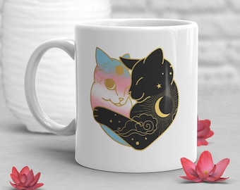 Transgender Pride Coffee Mug, Trans Gift, LGBT Mug, Moon Cat Heart, Gay Pride Month Festival, LGBTQIA, Trans Flag, Subtle, Discreet