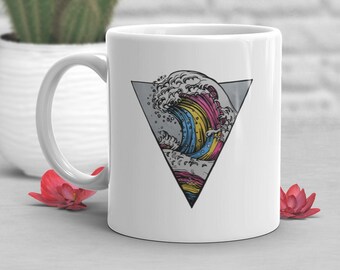 Pansexual Pride Coffee Mug, Pan Flag Gift, LGBT Mug, Gay Pride Month Festival, LGBTQIA, Subtle, Discreet Ocean Lover Wave