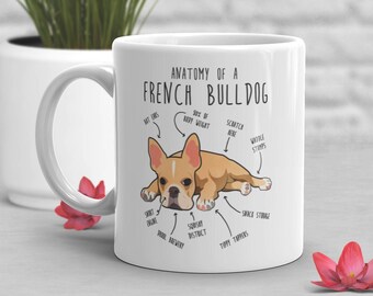 Caneca de café Bulldog Francês, Presente fofo para amantes de Bulldog Francês, Presente divertido para ela, para ele, para animais de estimação, para mães e pais de cachorro, Anatomia de Bulldog Francês Fulvo
