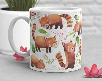 Red Panda Coffee Mug, Cute Animal Gift, Red Panda Lover, Gift for Her, Him, Housewarming, Friend, Birthday, Secret Santa, Wild Animal, Green