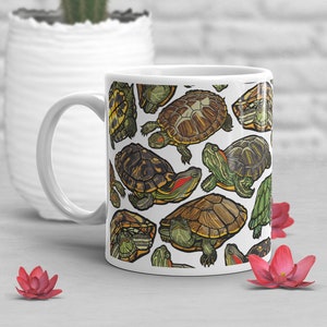 Red-Eared Slider Turtle Coffee Mug, Cute Reptile Lover Gift, Funny Pet Tortoise Mug, Gift for Him, Her, Turtle Mom Dad, Terrapin Cup