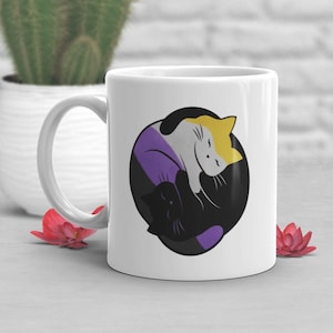 Nonbinary Pride Kaffeetasse, Non-Binary Pride Geschenk, LGBT, Yin Yang Katze, Gay Pride Festival, LGBTQIA, NB Flagge, Enby, Transgender Trans, Subtil