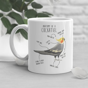 Cockatiel Coffee Mug, Cute Cockatiel Gift, Parrot Lover, Funny Gift for Her, Him, Bird Cup, Parrot Dad, Mom, Grey Gray Tiel Anatomy