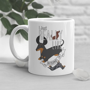 Dachshund Coffee Mug, Cute Pet Weiner Dog Gift, Sausage Dog Lover, Funny Gift for Her, Him, Birthday, Dachshund Mom, Dad, Black Tan, Merle