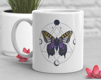 Nonbinary Pride Coffee Mug, Non-Binary Pride Gift, LGBT, Butterfly, Gay Pride Festival, LGBTQIA, NB Flag, Enby, Transgender, Trans, Subtle