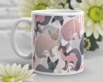 Taza de café con gato esfinge, regalo para amantes de los gatos esfinge, taza de café con un lindo gato, regalo para ella, para él, cumpleaños, para un amigo, para la dueña de un gato esfinge, taza de gato esfinge, gato atigrado con manchas