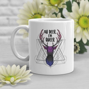 Genderfluid Pride Coffee Mug, Gender Fluid Pride Flag, LGBT Gift, Oh Deer I&#39;m Queer, LGBTQIA Nonbinary Non-Binary Transgender Trans Festival