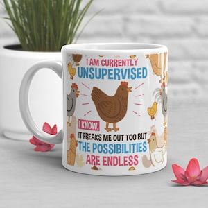 Chicken Coffee Mug, Cute Chicken Gift, Chicken Lover, Funny Chicken Cup, Gift for Her, Him, Birthday, Chicken Decor, Hen Mug, Unsupervised