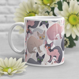 Sphynx Cat Coffee Mug, Sphynx Lover Gift, Cute Cat Coffee Cup, Gift for Her, Him, Birthday, Friend, Sphynx Mom, Sphinx Mug, Patched Tabby