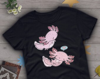 Axolotl Shirt, Frauen Männer, Axolotl Liebhaber Geschenk, süßes mexikanisches Walking Fish T-Shirt, Axolotl Liebhaber Tshirt, Haustier Grafik T-Shirt, Navy, Pink, Blau Top