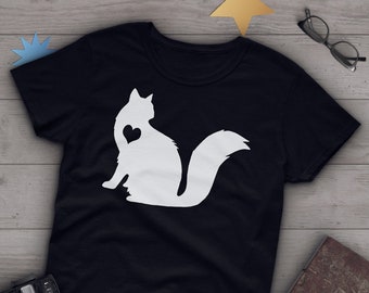 Longhaired Cat Shirt, Women Men, Cat Lover Gift, Cute Fluffy Cat T-shirt, Cat Lover Tshirt, Pet Graphic Tee, Long Hair Cat Lover Top, Navy
