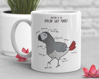 African Grey Parrot Coffee Mug, Cute Parrot Gift, Bird Lover, Funny Parrot Cup, Gift for Her, Housewarming, Birthday, Anatomy of Pet Parrot