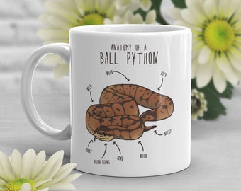 Ball Python Coffee Mug, Cute Snake Lover Gift, Funny Reptile Mug, Gift for Him, Her, Birthday Cup, Anatomy of a Python, Snake Mom, Snake Dad