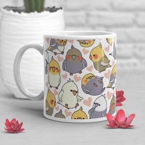 オカメインコ コーヒーマグ、かわいい鳥のギフト、オウム愛好家、彼女、彼へのギフト、新築祝い、誕生日、鳥カップ、ルチノー パイド メス パール ホワイトフェイス