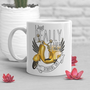 Scooter Coffee Mug, Funny Moped Lover Cup, Vintage Retro Italian Yellow Scooter Gift, Rider Mug, Motorcycle, Italy ,Motorbike, Scooter Girl