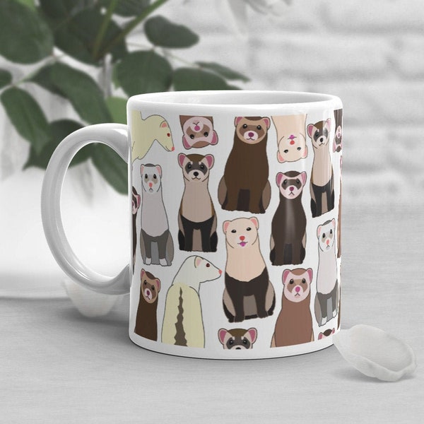 Ferret Coffee Mug, Cute Ferret Gift, Ferret Lover, Pet Ferret Cup, Gift for Her, Him, Housewarming, Birthday, Ferret Mom, Albino, Sable