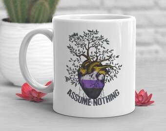 Nonbinary Pride Coffee Mug, Non-Binary Pride Gift, LGBT Mug Gift, Heart Tree of Life, Gay Pride, LGBTQIA, NB Flag, Enby, Transgender, Trans