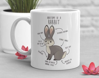 Rabbit Coffee Mug, Cute Bunny Gift, Pet Rabbit Lover, Funny Gift for Her, Him, Grey Gray Rabbit, Rabbit Mom, Dad, Anatomy, Pet Animal Lover