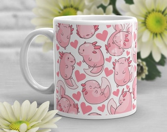 Axolotl Coffee Mug, Cute Axolotl Gift, Mexican Walking Fish Lover, Funny Pink Axolotl Cup, Gift for Her, Him, Aquarium, Animal, Mom, Dad