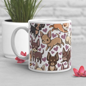 Chihuahua Coffee Mug, Cute Chihuahua Gift, Dog Lover, Gift for Her, Him, Birthday, Pet Animal Mug, Dog Mom Dad, Long Haired Black Tan Fawn
