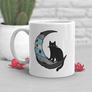 Demiboy Pride Coffee Mug, Demiboy Pride Flag Gift, LGBT Gift, Space Cat Moon Agender, Nonbinary, Genderqueer, Transgender Trans Demiguy