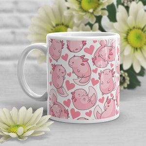 Axolotl Coffee Mug, Cute Axolotl Gift, Mexican Walking Fish Lover, Funny Pink Axolotl Cup, Gift for Her, Him, Aquarium, Animal, Mom, Dad