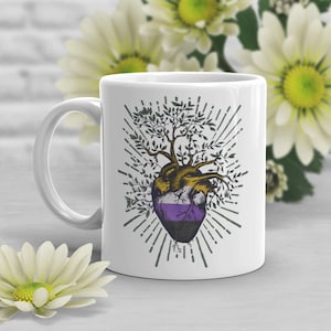 Nonbinary Pride Kaffeetasse, Non-Binary Pride Geschenk, LGBT Tasse Geschenk, Herzbaum des Lebens, Gay Pride, LGBTQIA, NB Flagge, Enby, Transgender, Trans