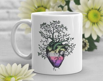 Genderfae Pride Kaffeetasse, Genderdoe Geschenk, LGBT Becher Geschenk, Herz Baum des Lebens, Gay Pride, LGBTQIA, Genderthil Flagge, Nonbinary, Transgender