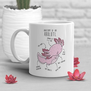 Axolotl Coffee Mug, Cute Axolotl Gift, Mexican Walking Fish Lover, Funny Pink Axolotl Cup, Gift for Her, Him, Mom, Dad, Aquarium, Anatomy