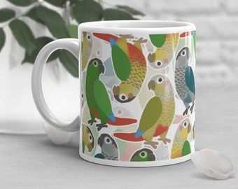 Green Cheek Conure Coffee Mug, Cute Parrot Gift, Bird Lover, Gift for Her, Him, Greencheek Mug, Pineapple, Turquoise, Yellow-Sided, Cinnamon