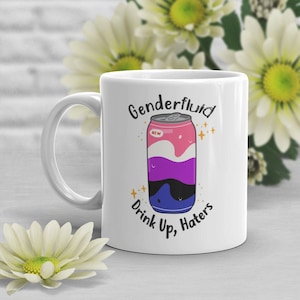 Taza de café del Orgullo de Género Fluido, Regalo con la bandera del Orgullo de Género Fluido, Regalo LGBT, Juego de palabras divertido, LGBTQIA+, No binario, Transgénero, Mes de la Trans