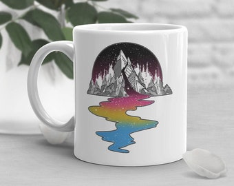 Pansexual Pride Coffee Mug, Pan Flag Gift, LGBT Mug, Gift for Her, Him, Mountain River, Gay Pride Month Festival, LGBTQIA, Subtle, Discreet