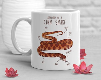 Taza de café de serpiente de maíz, lindo regalo amante de la serpiente, taza de reptil divertido, regalo para él, ella, taza de cumpleaños, anatomía, pitón, mamá serpiente, papá serpiente