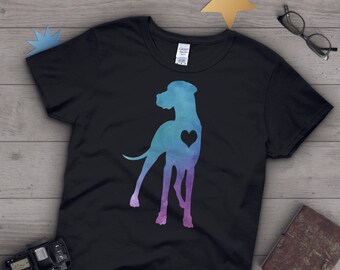 Great dane shirt, vrouwen mannen, hondenliefhebber cadeau, schattig Great dane moeder T-shirt, great dane minnaar T-shirt, grafisch T-shirt huisdier, tops, blauw, marineblauw, paars