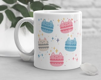 Caneca de café do Orgulho Transgênero, Presente com a Bandeira Trans, Caneca LGBT, Festival do Mês do Orgulho Gay, LGBTQIA+, Sutil, Discreto, Gatos Kawaii, Macaron Fofo