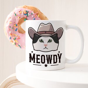 Taza de café con maullidos de gato ragamuffin, divertido regalo para amantes de los gatos vaqueros, linda taza de café con maullidos, regalo para ella, para él, para mamá gata mascota, para papá, meme del oeste de Texas