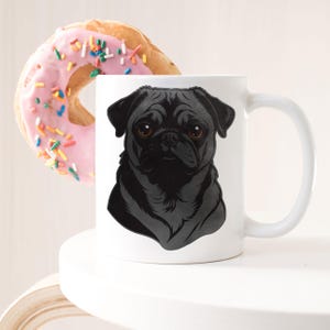 Black Pug Coffee Mug, Cute Pug Gift, Dog Lover, Pug Mom Gift, Pug Dad, Pet Dog Cup, Beautiful Head Portrait